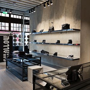 Concrete effect Clayworks clay plaster used at new Alexander Mcqueen store